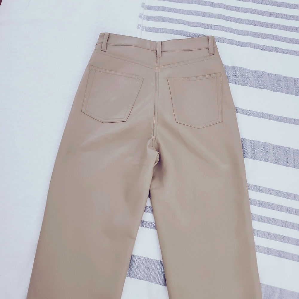 ARITZIA Wilfred New "Melina" Straight Fit Tan Vegan Leather Pants - Picture 8 of 16